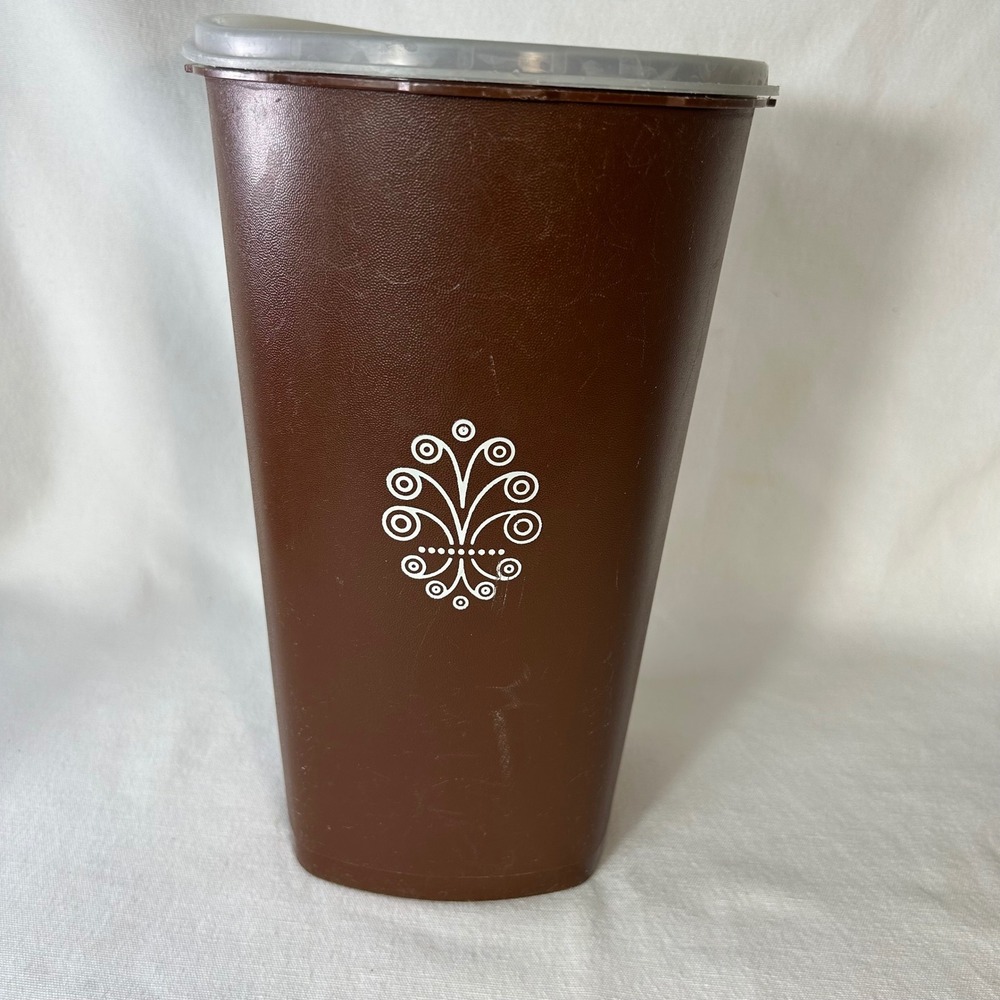 Vintage Brown Tupperware Canister with Translucent Lid White Emblem 10 in Tall - Picture 2 of 13